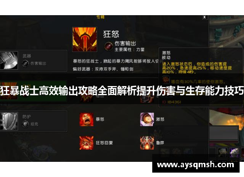 狂暴战士高效输出攻略全面解析提升伤害与生存能力技巧